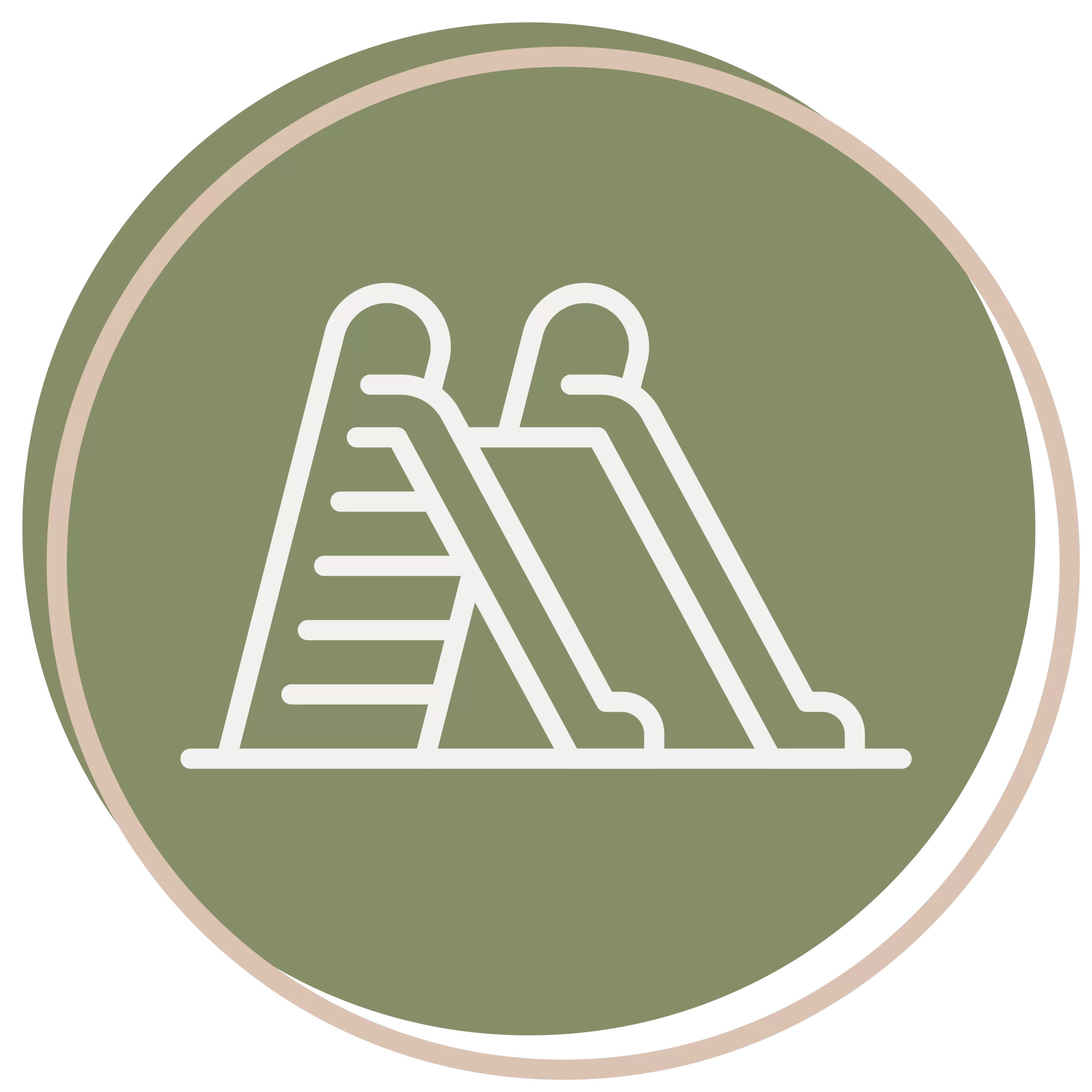 White outline icon of a playground slide with stairs, shown on a green circular background bordered in beige—perfect for an Early Childhood Learning Center logo.