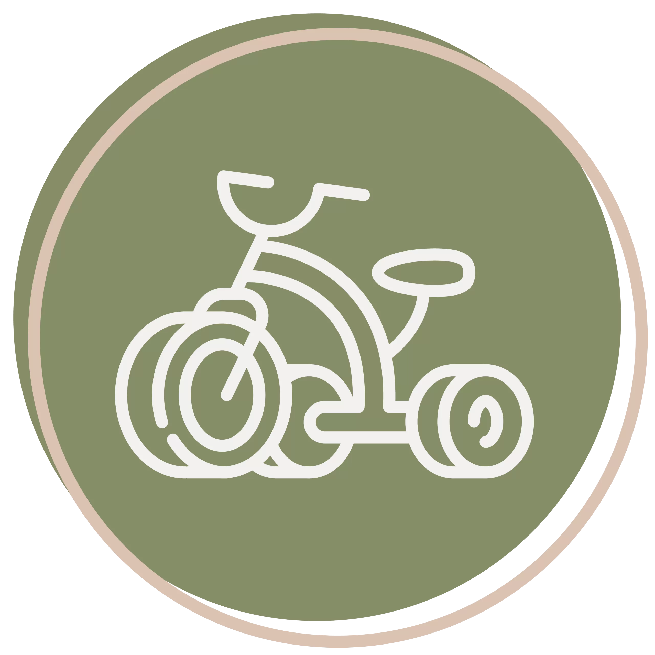 A simple, white line drawing of a tricycle is centered on a green circular background with a beige border, evoking the playful spirit of an Early Childhood Learning Center.